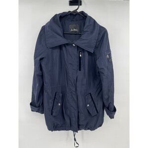 Sam Edelman size M Navy Blue Parka Logo Full Zip Snap Velvet Designer Womens